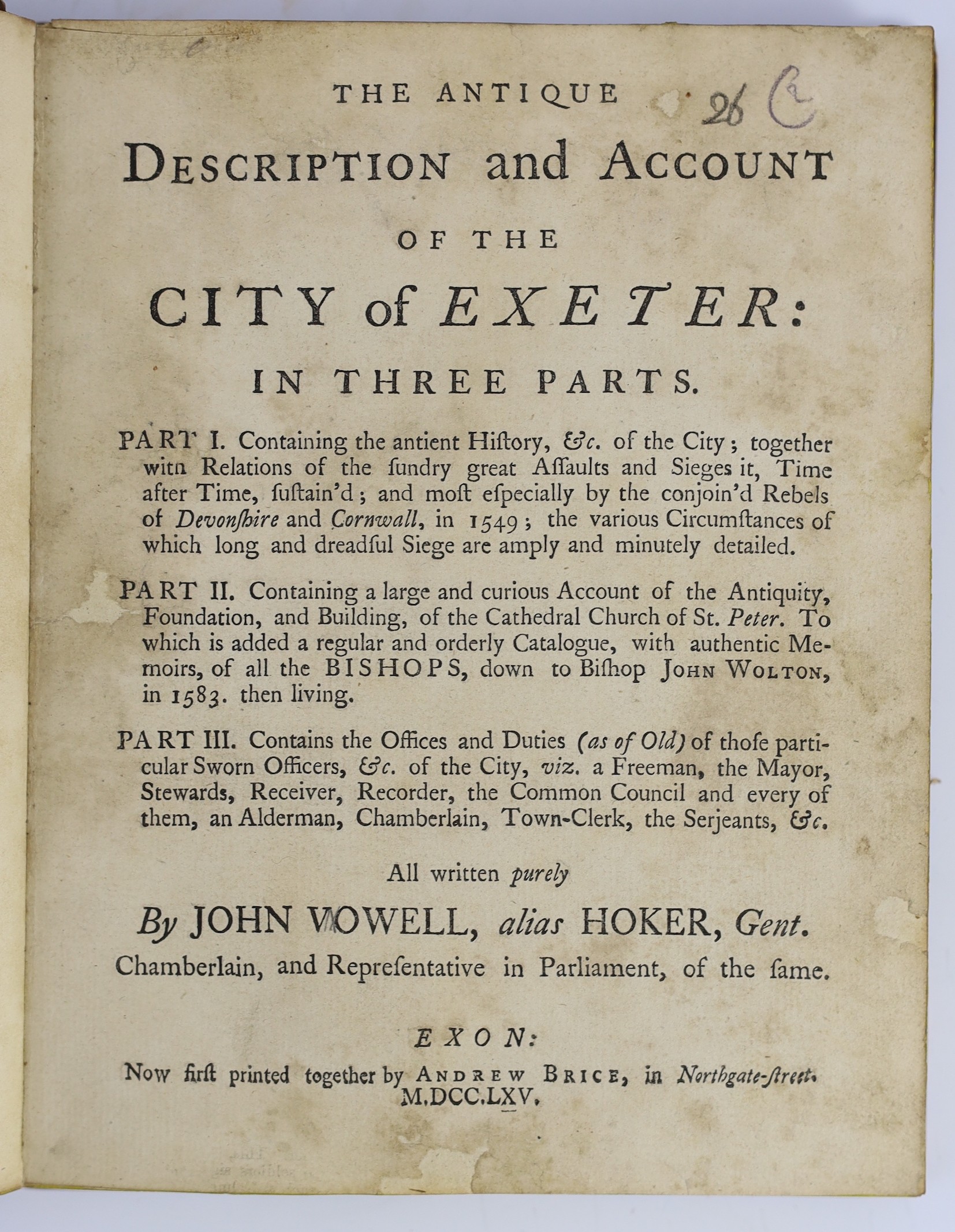 EXETER - Oliver, George, Rev. - The History of Exeter, 8vo, rebound half green morocco, Exeter, 1821; Jenkins, Alexander - The History and Description of the County of Exeter and its Environs, 8vo, half calf, with engrav